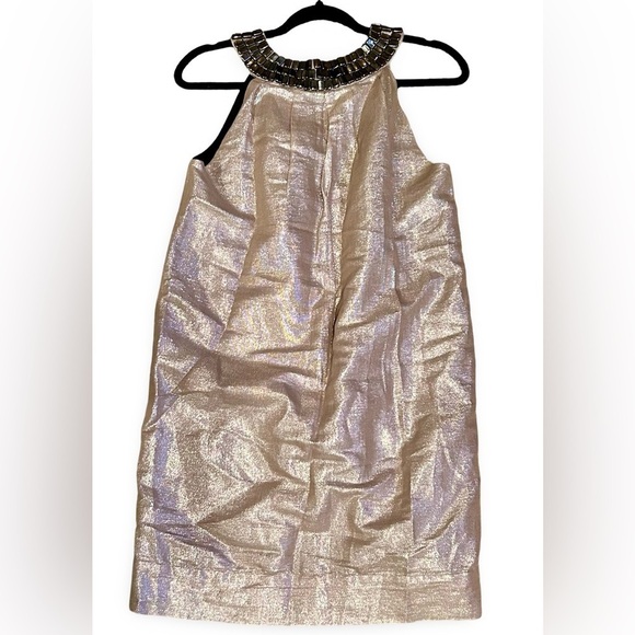 WALTER SIZE 6 🍒CHAMPAGNE GOLD JEWEL COLLARED SILK DRESS FULLY LINED CLASP FRONT - Picture 5 of 12